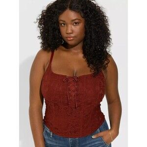 Torrid Lace Corset Crop Top Fired Brick Spaghetti Strap Tank 2x 2 NWT boho BJ
